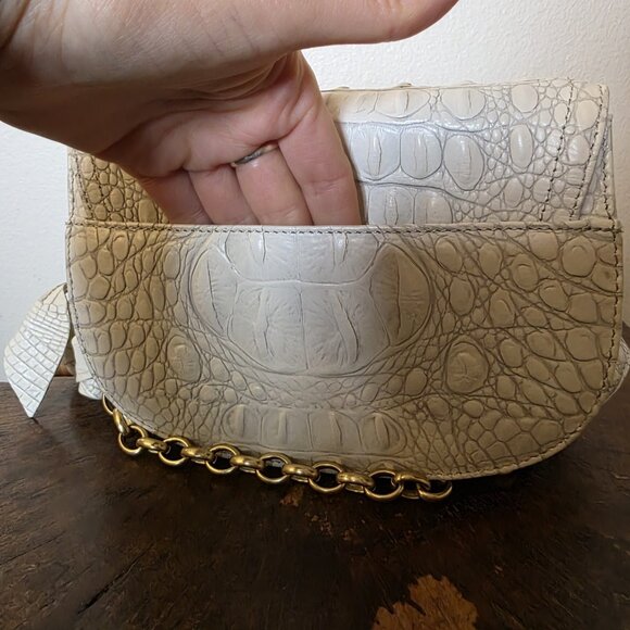Brahmin Eloise Roses Crossbody Bag White Croc Embossed Brass Chain Rare - Picture 11 of 16